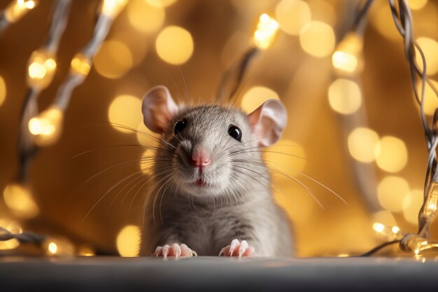 Zbliżenie na szczura w pobliżu żółtych świateł
