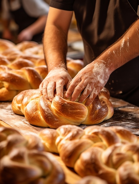 Zbliżenie na talerzu challah na Hanukkah