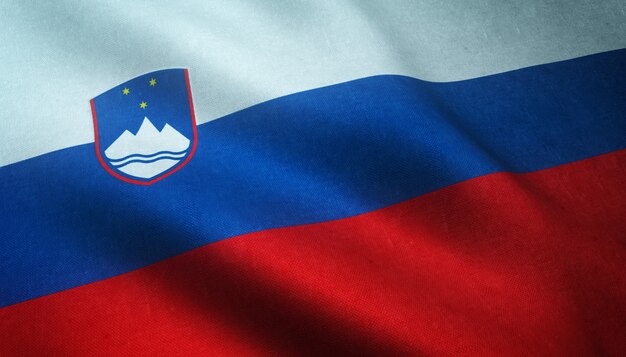 Zbliżenie realistyczne flagi Słowenii z ciekawymi teksturami