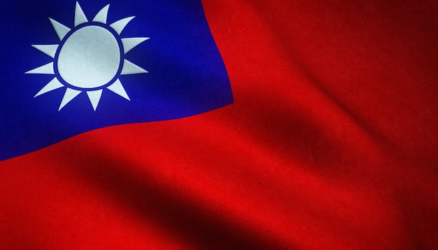 Zbliżenie realistyczne flagi Tajwanu z ciekawymi teksturami