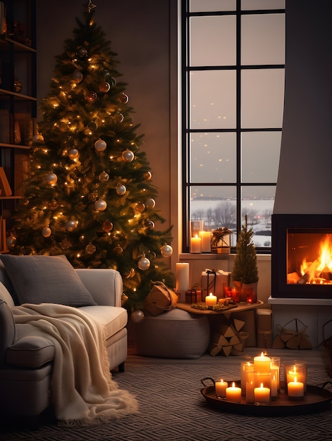 Bezpłatne zdjęcie zbliżenie świątecznej dekoracji wnętrza