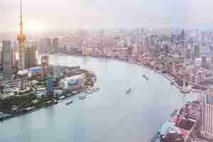 Bezpłatne zdjęcie zdj? cie lotnicze z szanghaju skyline