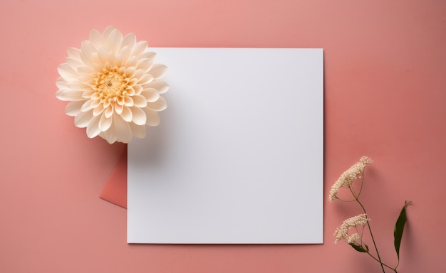 Zdjęcie pustej kartki papieru w kratkę na delikatnym różowym tle z kwiatami