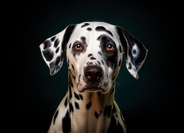Zdjęcie w wysokiej rozdzielczości przedstawiające psa dalmatyńczyka odizolowanego na czarnym tle