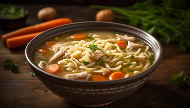 Zdrowa domowa zupa jarzynowa ze świeżą pietruszką wygenerowana przez AI