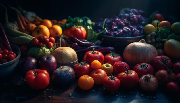 Zdrowe odżywianie z różnymi soczystymi owocami generowanymi przez AI