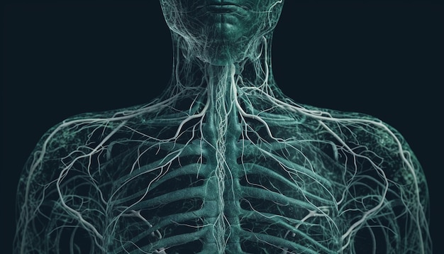 Bezpłatne zdjęcie zdrowe płuca wewnątrz tułowia widoczne na zdjęciu rentgenowskim wygenerowanym przez sztuczną inteligencję