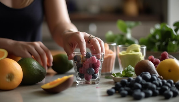 Bezpłatne zdjęcie zdrowy styl życia miska świeżych owoców organiczne jagody i preparaty warzywne generowane przez ai