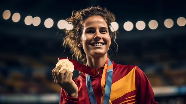 Bezpłatne zdjęcie Żeńska hiszpańska piłkarka ze złotym medalem