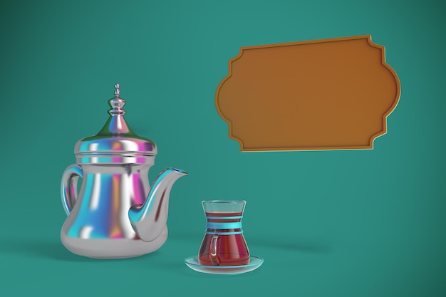 Bezpłatne zdjęcie zestaw do herbaty eid i ramka po prawej stronie