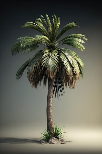 Bezpłatne zdjęcie zielona palma odizolowana na szarym tle gradientu