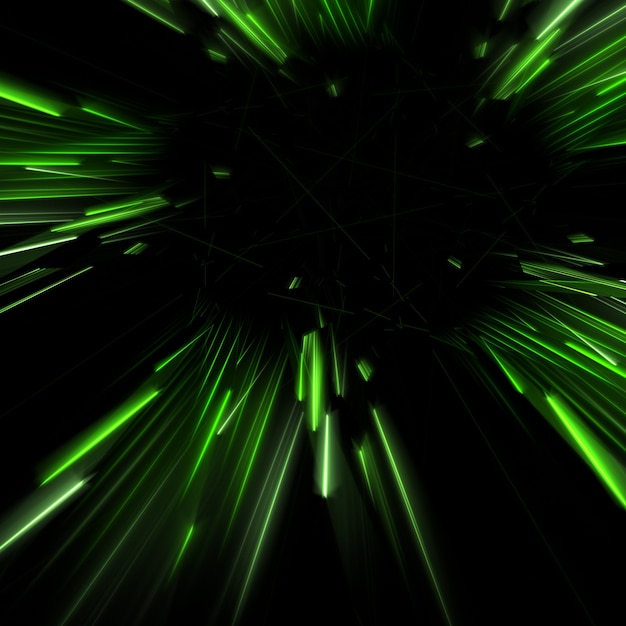 zielone płynące promienie świetlne ilustracji 3D