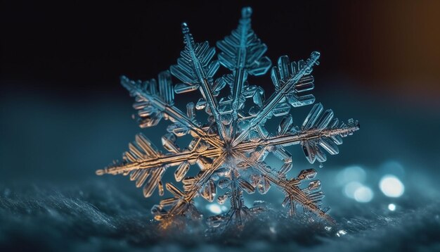 Zimowy niebieski śnieg bliska dekoracja natury generowana przez AI