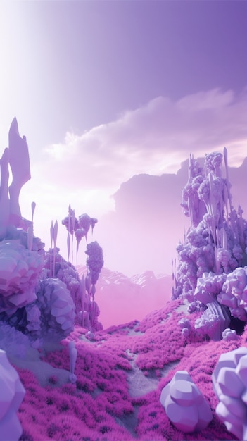 Bezpłatne zdjęcie zjawiskowa i surrealistyczna tapeta z krajobrazem w fioletowych odcieniach
