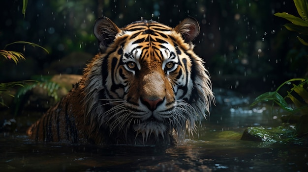 Bezpłatne zdjęcie złośliwy tygrys w wodzie