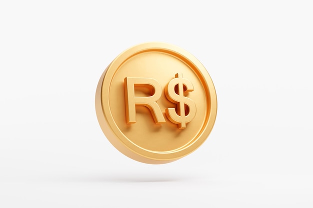 Złota moneta prawdziwe brazylia waluta pieniądze ikona znak lub symbol biznes i wymiana finansowa 3D ilustracja tła