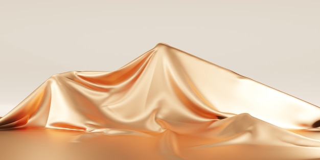 Złota ozdobna tkanina jest umieszczona na piedestale lub pustej półce podium w galerii złotego tła