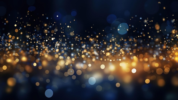 Bezpłatny plik Zdjęcie złoty bokeh błyszczy nad głęboką niebieską przestrzenią eteryczną