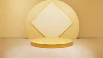 Bezpłatne zdjęcie złoty luksusowy podium kolor d tło z geometrycznymi kształtami koło wyświetla pusty cokół na jednym flo