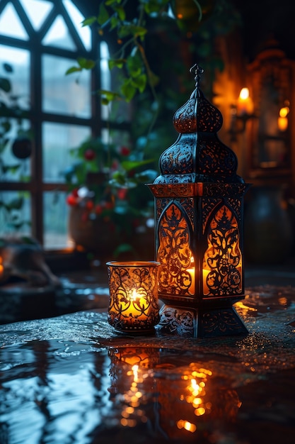 Bezpłatne zdjęcie złożony projekt latarni na islamski święto ramadanu