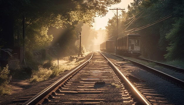 Bezpłatne zdjęcie znikający punkt na torze kolejowym ruch starej lokomotywy generowany przez sztuczną inteligencję