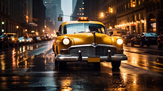 Bezpłatne zdjęcie Żółta taksówka na ulicach nowego jorku w nocy