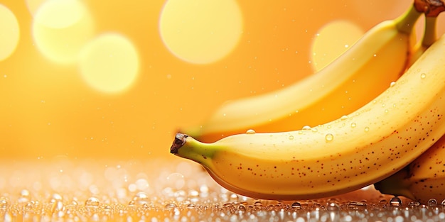 Bezpłatne zdjęcie Żółte banany są przesiąknięte kropelkami słodkiej wody, podkreślając ich świeżość