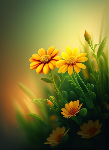 Żółty kwiat na zielonym tle