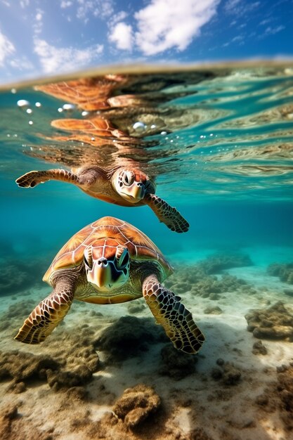 Żółwie pływające w oceanie