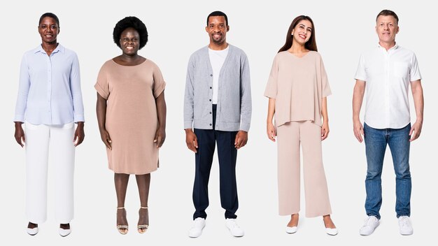 Zróżnicowana grupa ludzi noszących codzienny strój do reklamy odzieży