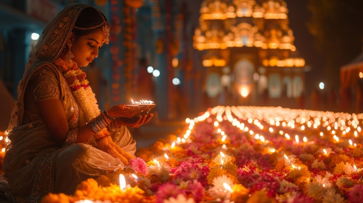 Bezpłatny plik Zdjęcie żywe kolory portret kobiety na uroczystości navratri