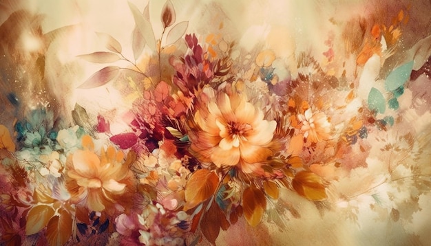 Bezpłatne zdjęcie Żywe kwiaty namalowane na jesienne tło wygenerowane przez sztuczną inteligencję
