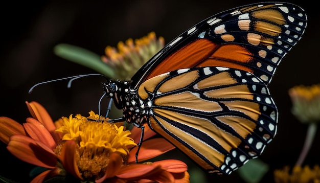 Żywy Kolorowy Motyl Monarch Siedzący Na Kwiatku Wygenerowany Przez Sztuczną Inteligencję