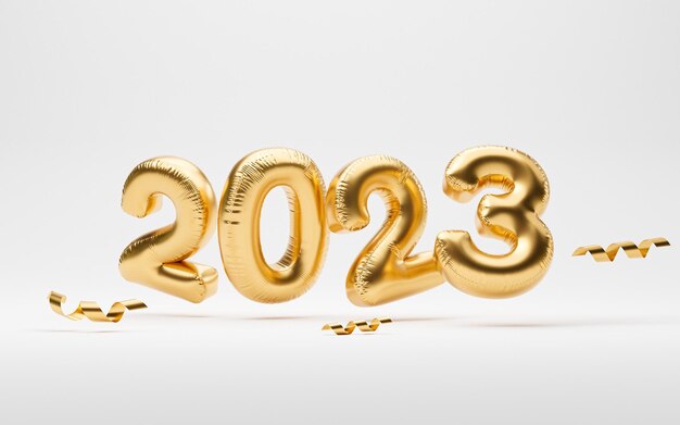 2023 globo dorado sobre fondo blanco para la preparación feliz año nuevo feliz Navidad y comenzar un nuevo concepto de negocio mediante un renderizado 3d realista