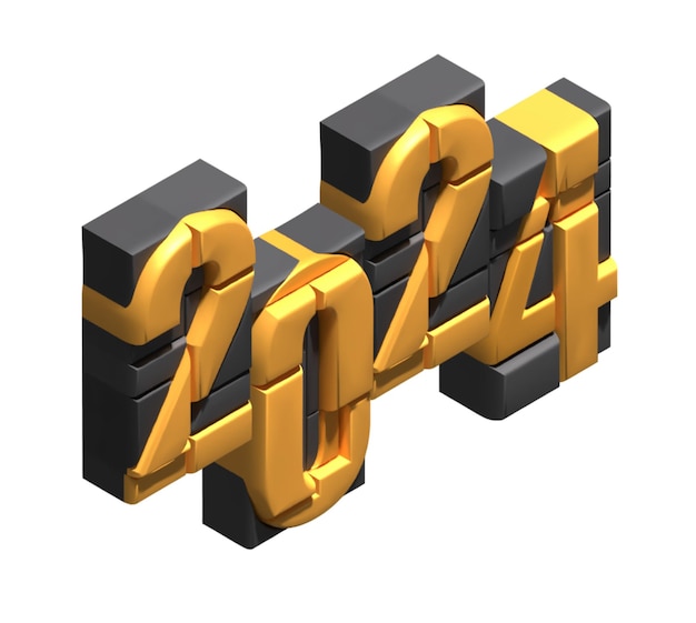 2024 Número alfabético Render 3D Formas de composición abstracta isométricas.