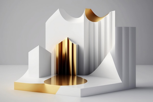 3d abstracto podio mínimo geométrico blanco y dorado fondo generativo ai