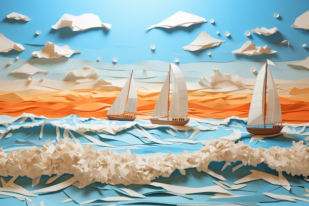 3d barco con paisaje marino