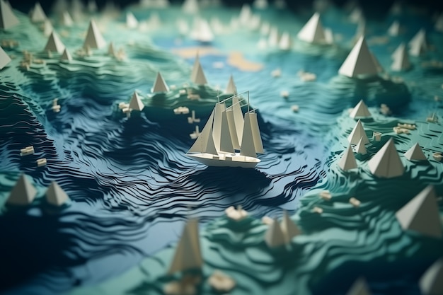 Foto gratuita 3d barco con paisaje marino