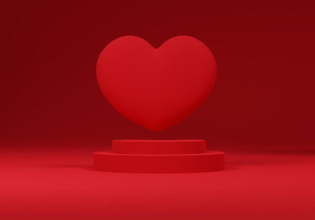 3d corazón flotando sobre un podio