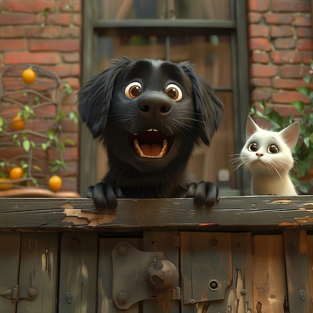 Foto gratuita 3d illustration showcasing friendship between cats and dogs