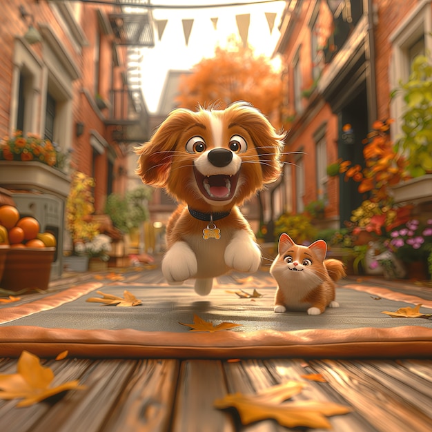 Foto gratuita 3d illustration showcasing friendship between cats and dogs