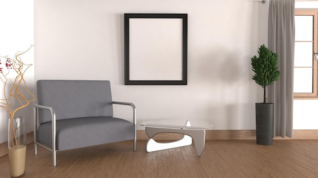 3D living contemporáneo Interior y muebles modernos