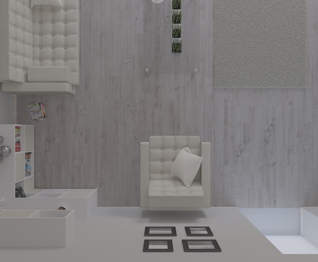 3D living contemporáneo Interior y muebles modernos