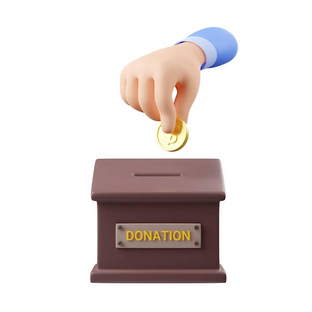 Foto gratuita 3d mano pone moneda de oro en caja de donación