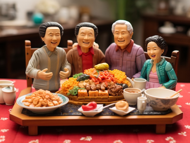 Foto gratuita 3d personas disfrutando de la cena de reunión durante la celebración del año nuevo chino