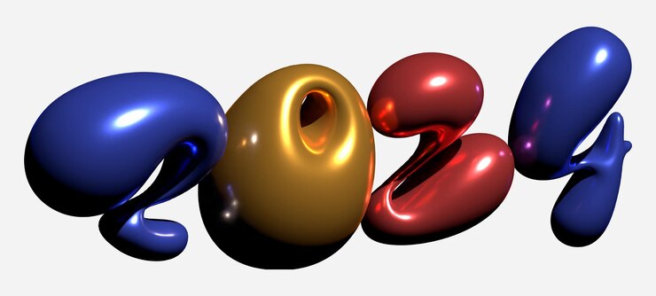 Photo Gratis 3d render 2024 number realistic bubble colorful metallic chrome trendy graphic element