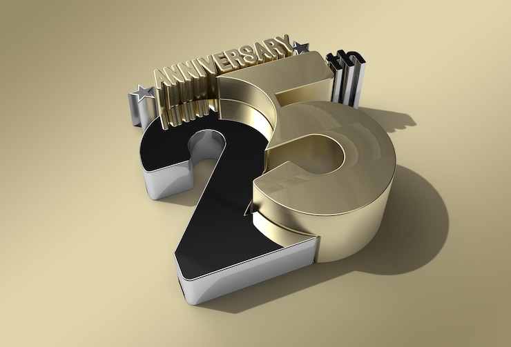 Foto gratuito 3d render 25th years anniversary celebration pen tool trazado de recorte creado incluido en jpeg fácil de componer