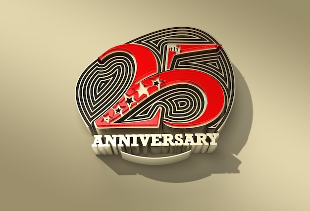 3D Render 25th Years Anniversary Celebration Pen Tool Trazado de recorte creado incluido en JPEG Fácil de componer