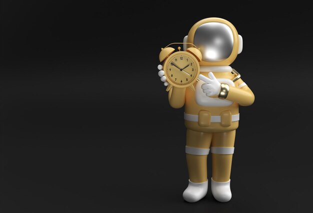 3d render astronauta astronauta con reloj despertador diseño de ilustración 3d