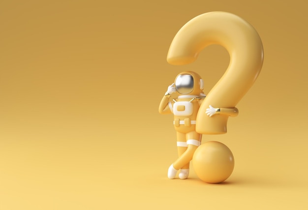 3d Render Astronauta con signo de interrogación pensar Decepción Cansado Caucásico Gestos 3d ilustración Diseño